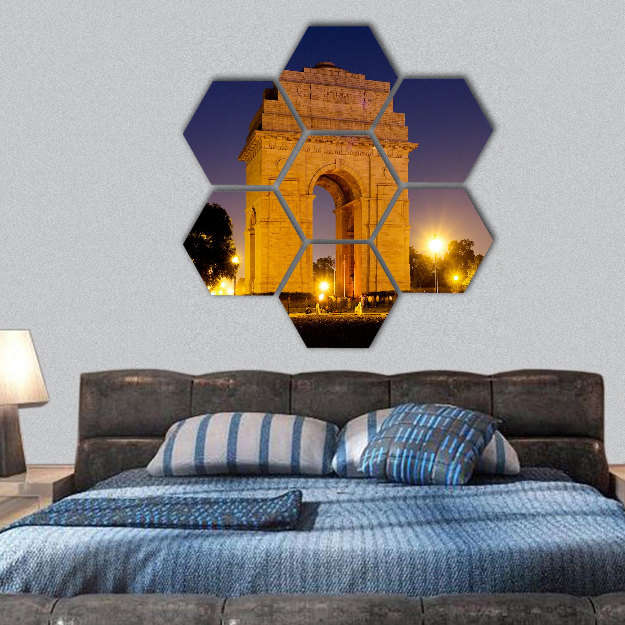 India Gate war memorial in New Delhi hexagonal canvas wall art