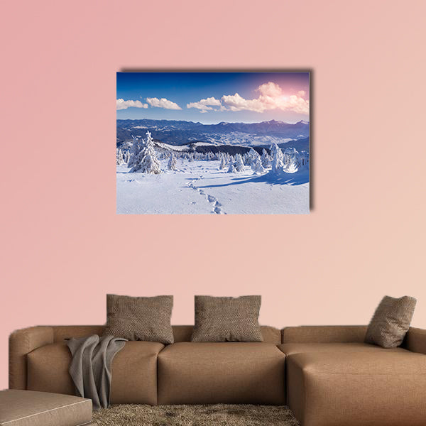  Colorful winter morning in the mountains multi panel canvas wall art