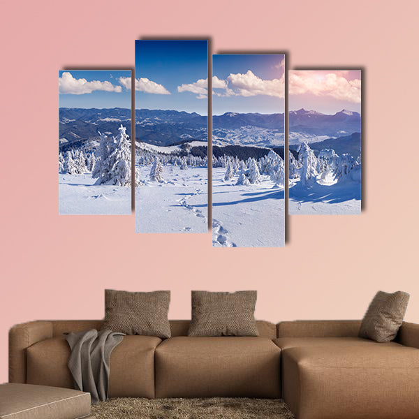 Colorful winter morning in the mountains multi panel canvas wall art