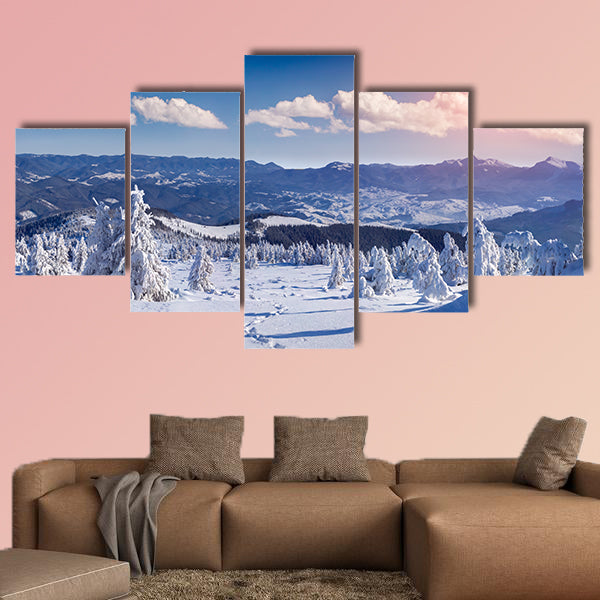  Colorful winter morning in the mountains multi panel canvas wall art