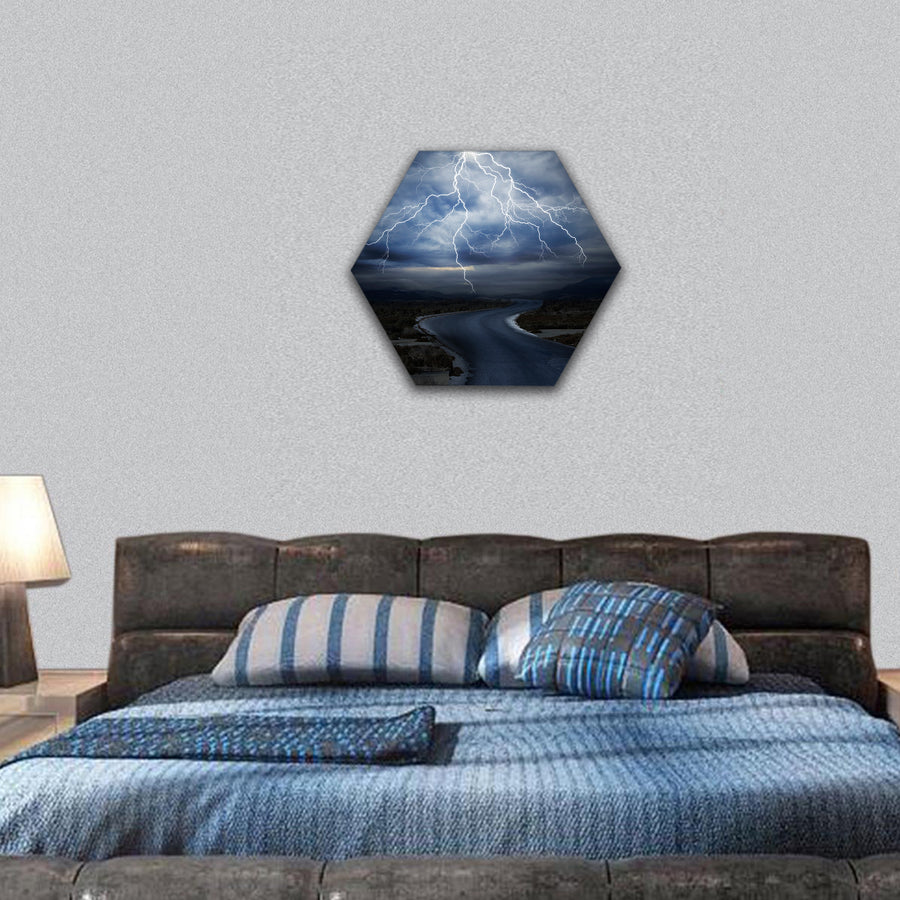 Thunderstorm over the Road hexagonal canvas wall art