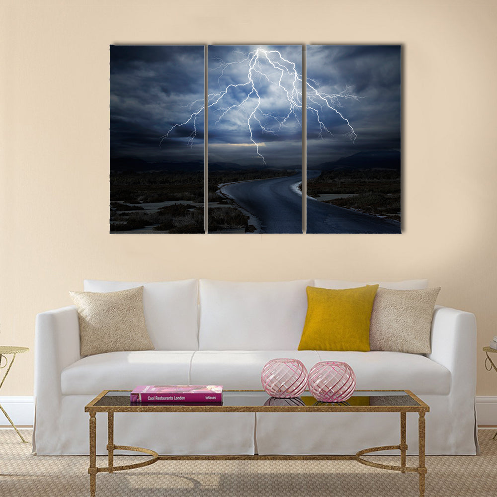 Thunderstorm over the Road Multi Panel Canvas Wall Art