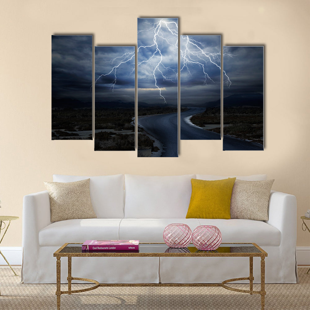 Thunderstorm over the Road Multi Panel Canvas Wall Art