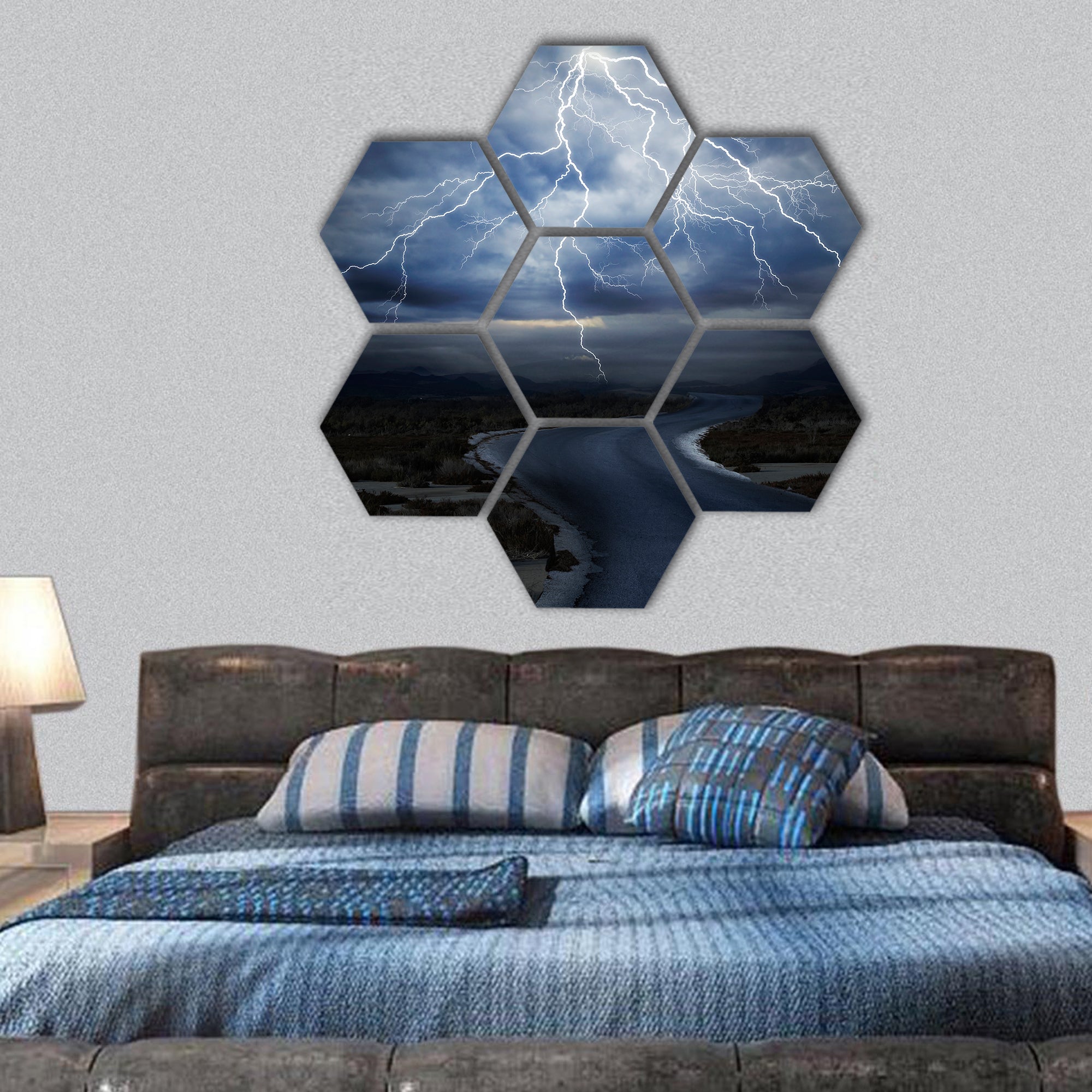 Thunderstorm over the Road hexagonal canvas wall art