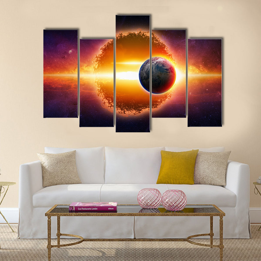 aliens planet approaching planet Earth Multi Panel Canvas Wall Art