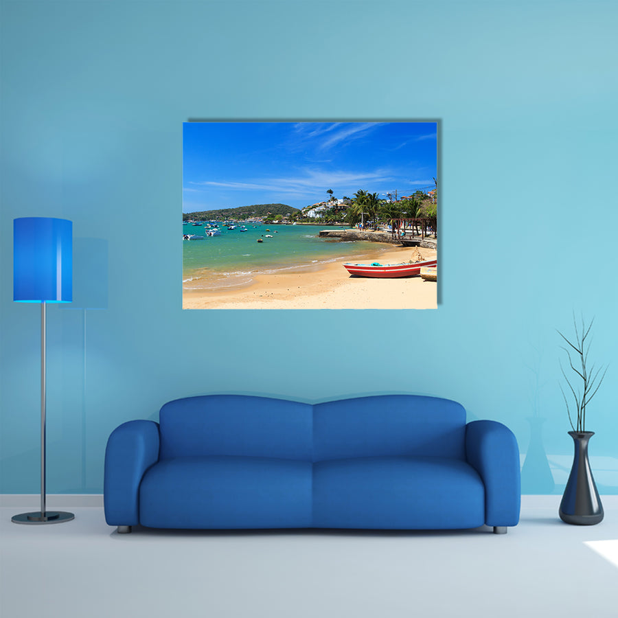 Beach Armacao dos Buzios sea boats, hotels, Brazil Multi Panel Canvas Wall Art