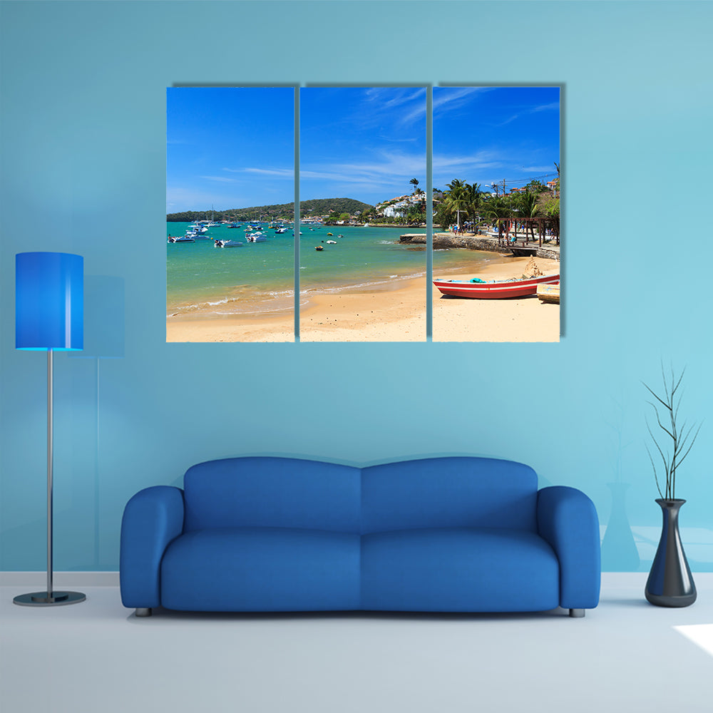 Beach Armacao dos Buzios sea boats, hotels, Brazil Multi Panel Canvas Wall Art