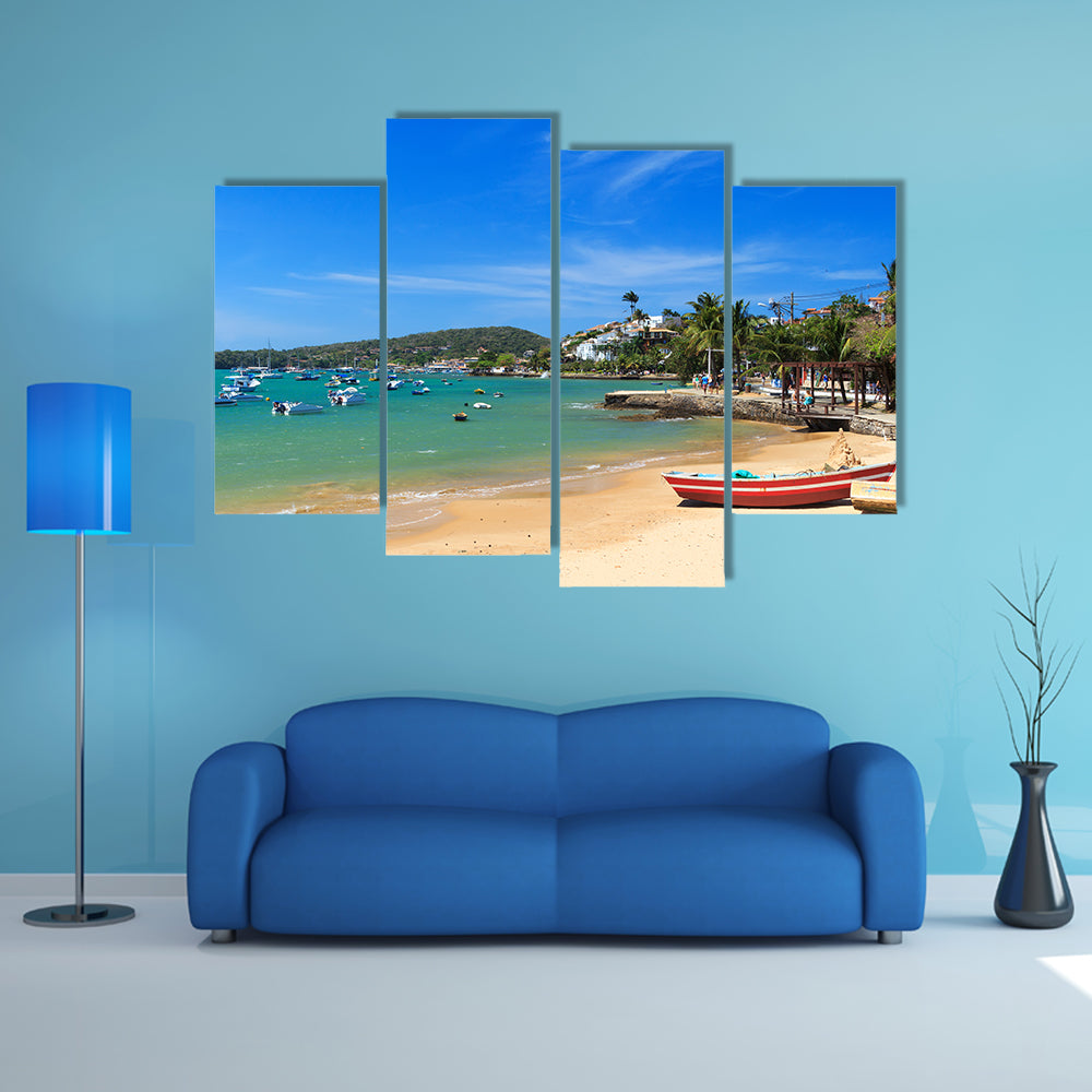 Beach Armacao dos Buzios sea boats, hotels, Brazil Multi Panel Canvas Wall Art