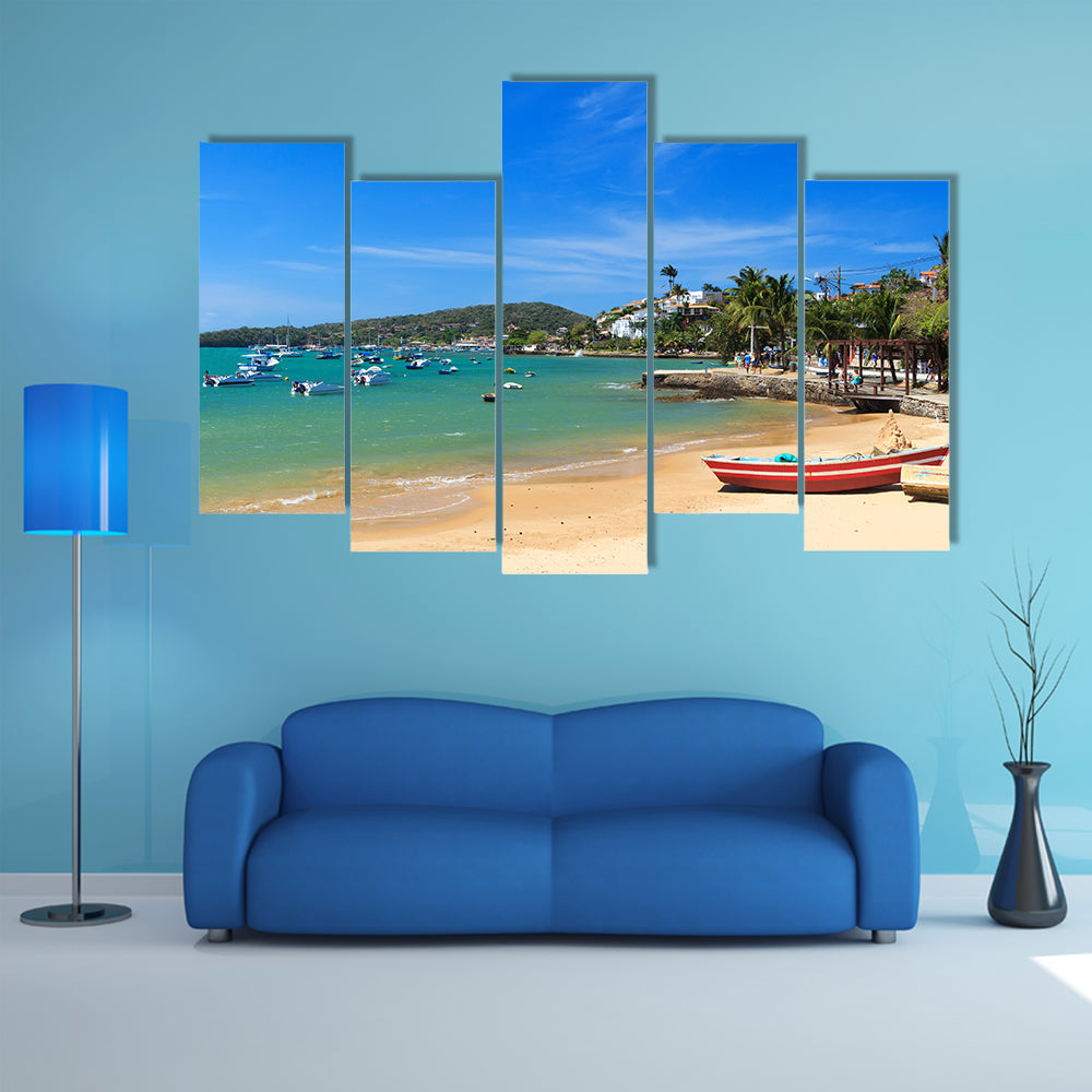 Beach Armacao dos Buzios sea boats, hotels, Brazil Multi Panel Canvas Wall Art