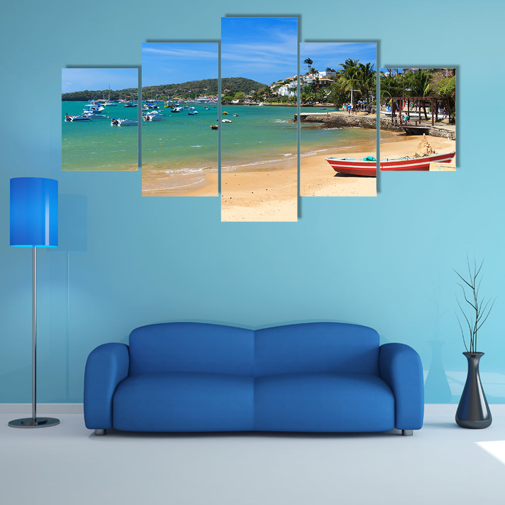 Beach Armacao dos Buzios sea boats, hotels, Brazil Multi Panel Canvas Wall Art