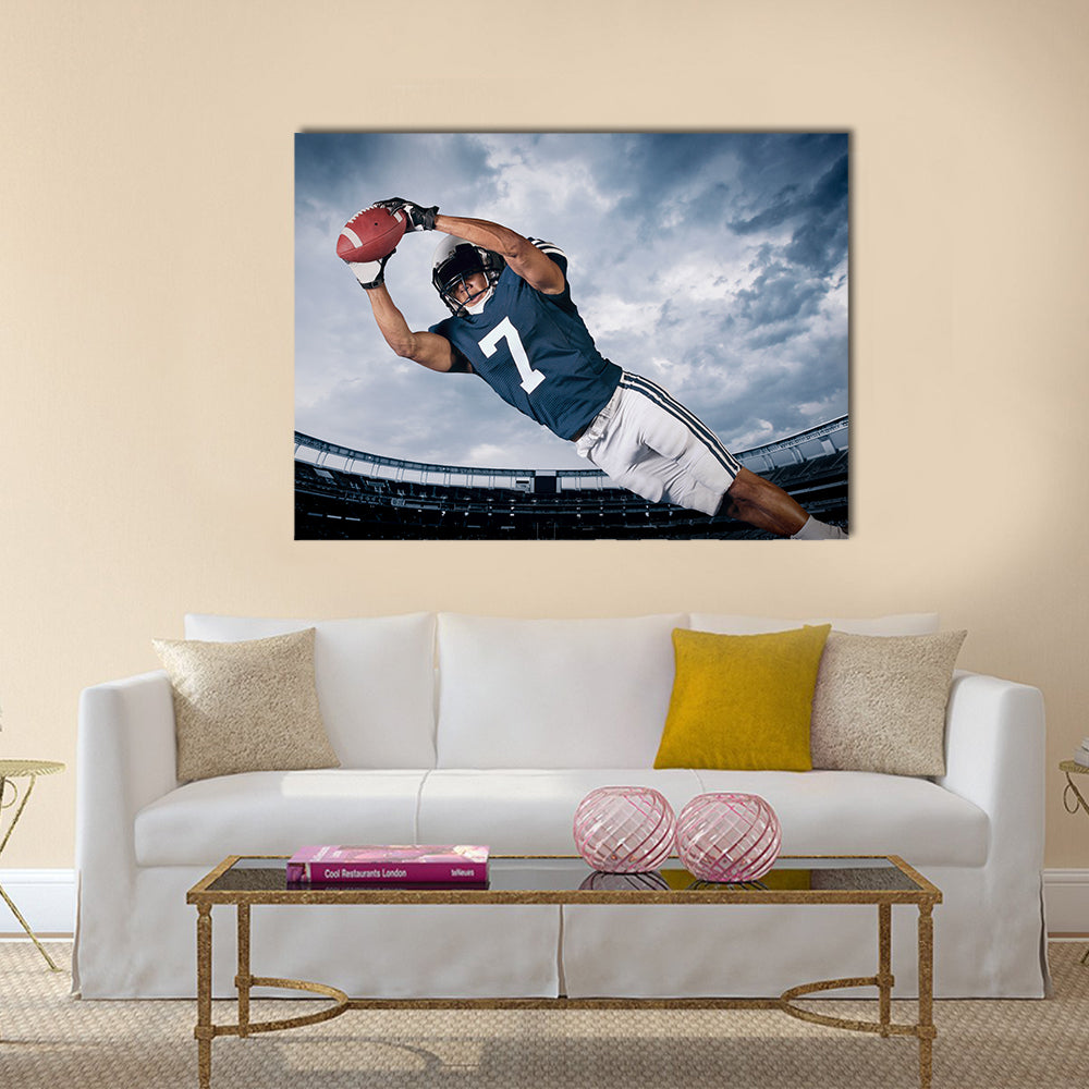 American Football Player catching a touchdown Pass Multi panel canvas wall art