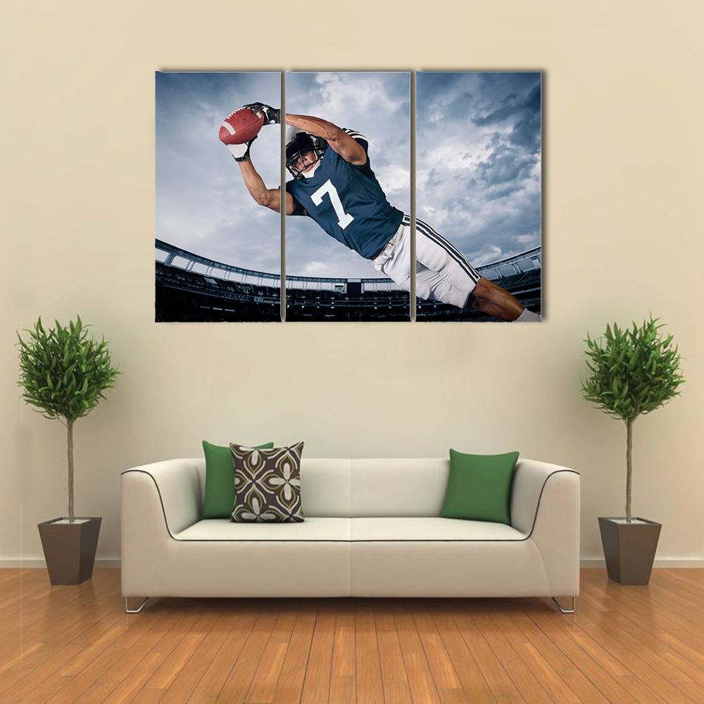American Football Player catching a touchdown Pass Multi panel canvas wall art