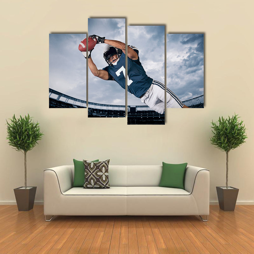 American Football Player catching a touchdown Pass Multi panel canvas wall art