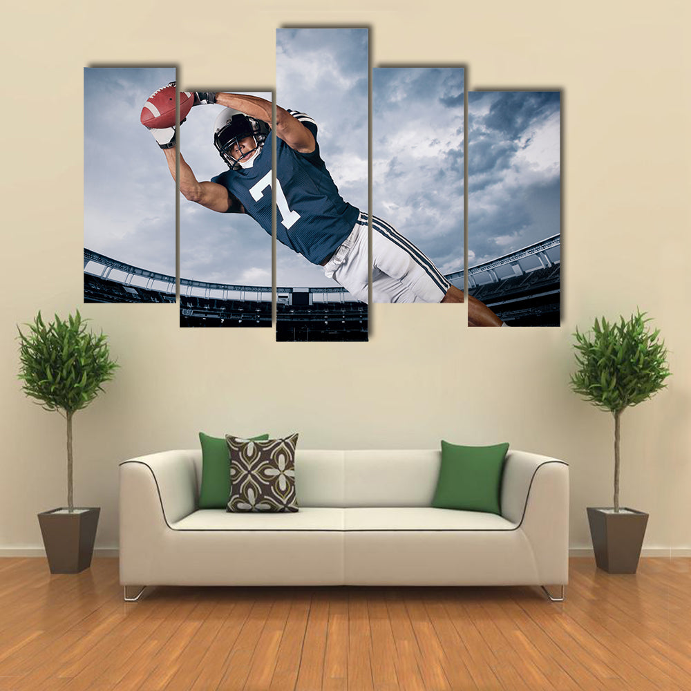 American Football Player catching a touchdown Pass Multi panel canvas wall art