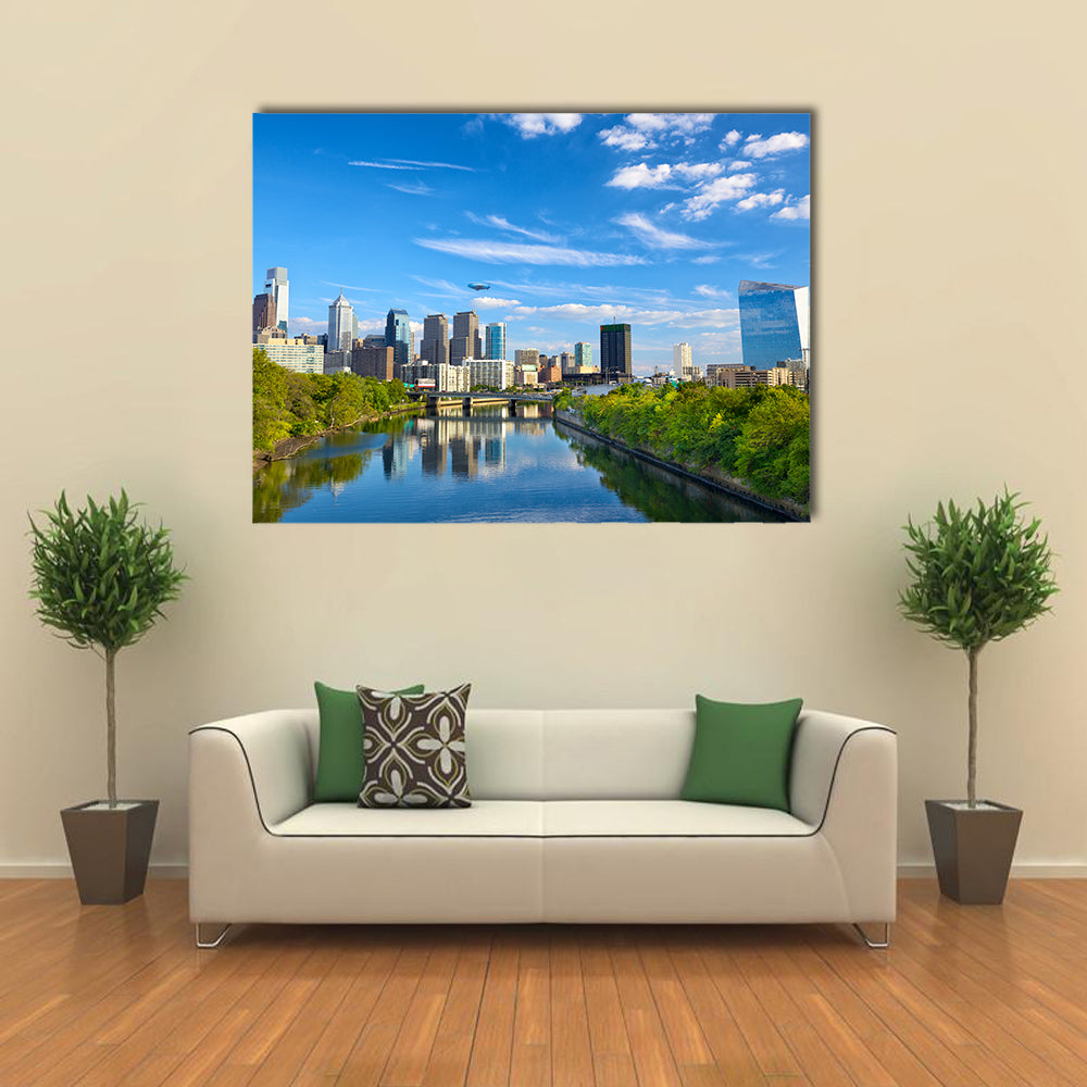 Downtown skyline and Schuylkill River in Philadelphia, Pennsylvania, USA multi panel canvas wall art