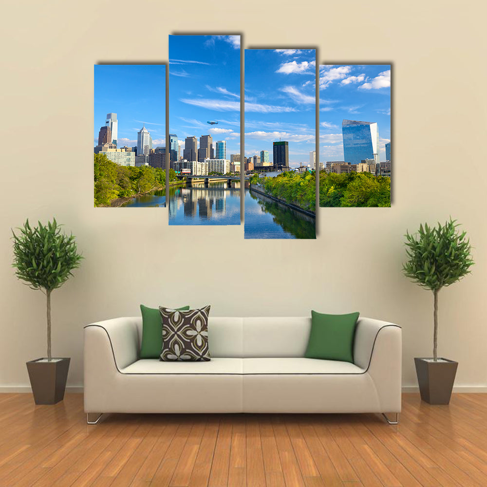 Downtown skyline and Schuylkill River in Philadelphia, Pennsylvania, USA multi panel canvas wall art