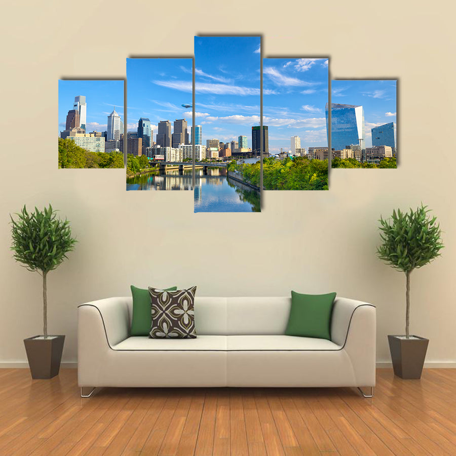 Downtown skyline and Schuylkill River in Philadelphia, Pennsylvania, USA multi panel canvas wall art