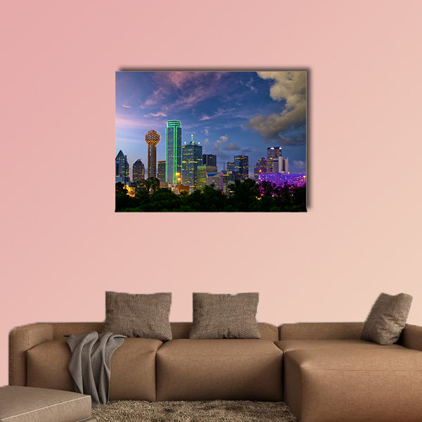 Dallas City skyline at dusk, Texas, USA multi panel canvas wall art