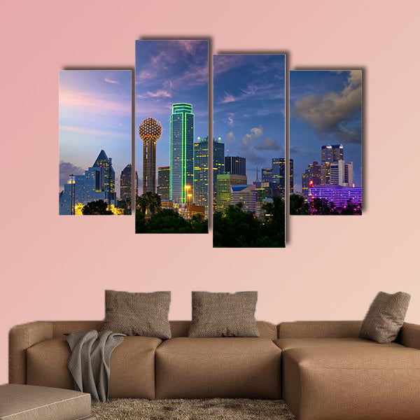 Dallas City skyline at dusk, Texas, USA multi panel canvas wall art