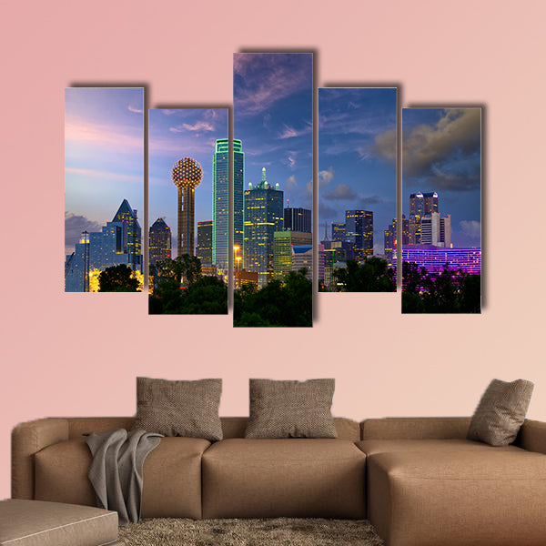 Dallas City skyline at dusk, Texas, USA multi panel canvas wall art