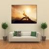 Asian man, fighter practices martial arts in high mountains at sunset Multi panel canvas wall art