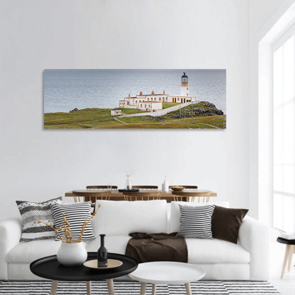 Lighthouse on cliffs of Neist Point,landmark Glendale, Scotland panoramic canvas wall art