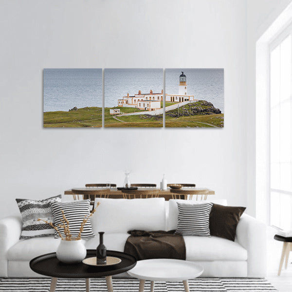 Lighthouse on cliffs of Neist Point,landmark Glendale, Scotland panoramic canvas wall art