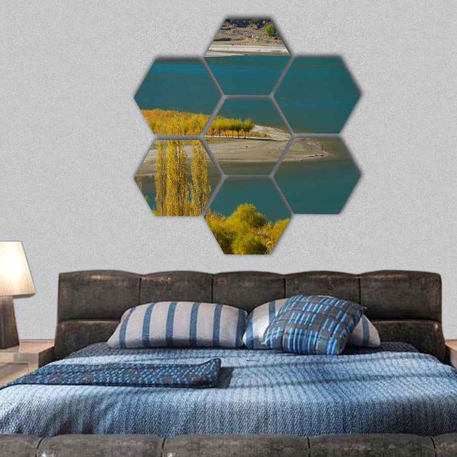 Beautiful Khalti Lake in Northern area of Pakistan hexagonal canvas wall art