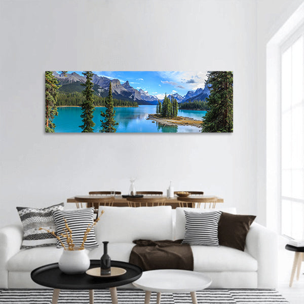 Spirit Island in Maligne Lake, Jasper Park, Alberta, Canada panoramic canvas wall art