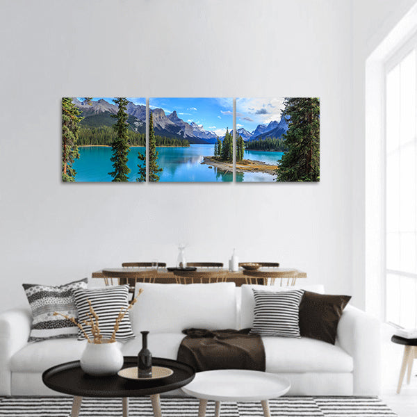 Spirit Island in Maligne Lake, Jasper Park, Alberta, Canada panoramic canvas wall art