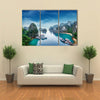 Tourist junks floating among limestone rocks at Ha Long Bay South China Sea Vietnam Southeast Asia Multi panel canvas wall art