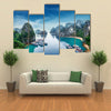 Tourist junks floating among limestone rocks at Ha Long Bay South China Sea Vietnam Southeast Asia Multi panel canvas wall art