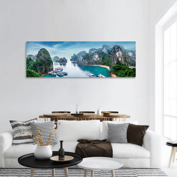 Limestone rocks at Ha Long Bay panoramic canvas wall art
