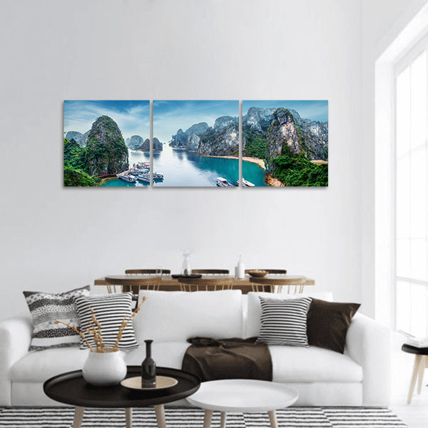 Limestone rocks at Ha Long Bay panoramic canvas wall art
