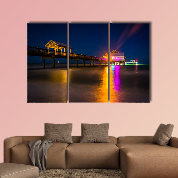 Fishing pier and the Gulf of Mexico at night, in Clearwater Beach, canvas wall art