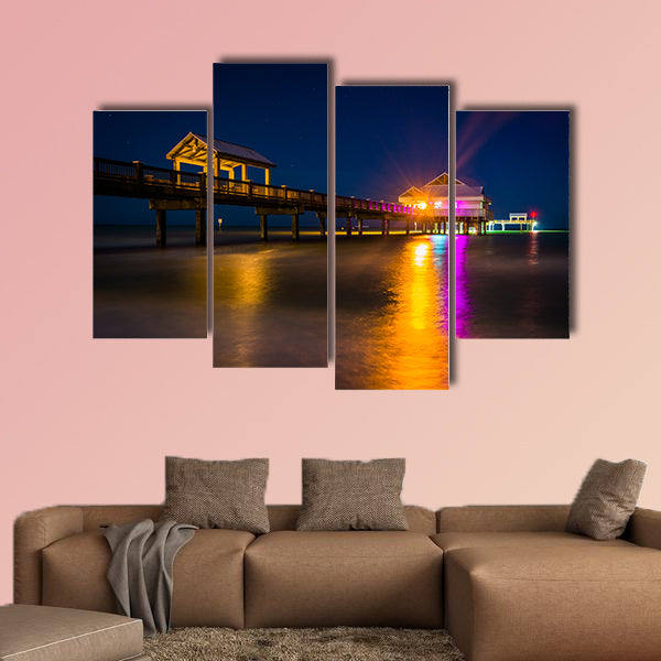 Fishing pier and the Gulf of Mexico at night, in Clearwater Beach, canvas wall art