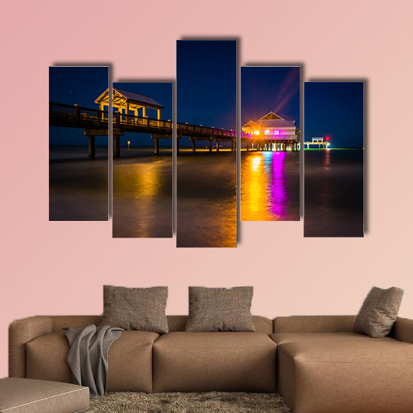 Fishing pier and the Gulf of Mexico at night, in Clearwater Beach, canvas wall art