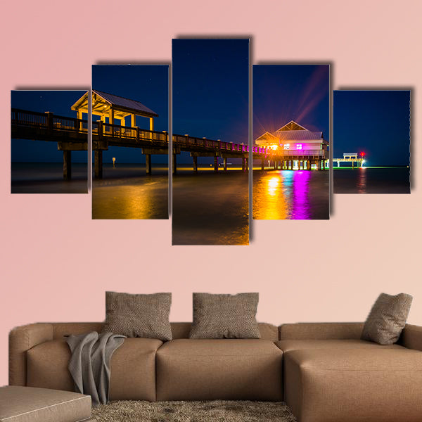 Fishing pier and the Gulf of Mexico at night, in Clearwater Beach, canvas wall art