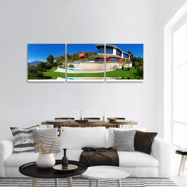 Modern house, outdoor panoramic canvas wall art