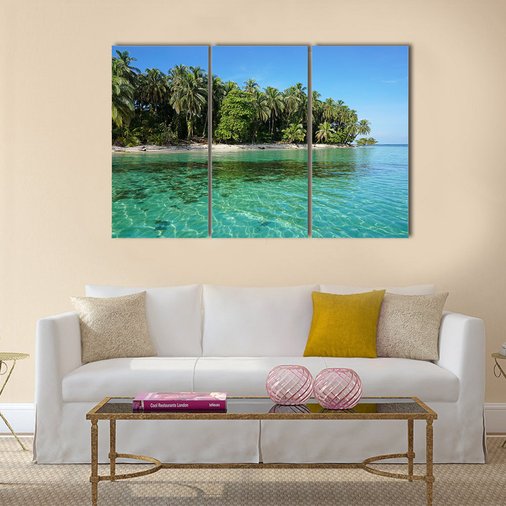 Pristine Caribbean island in the marine park of Bastimentos in Panama Multi panel canvas wall art