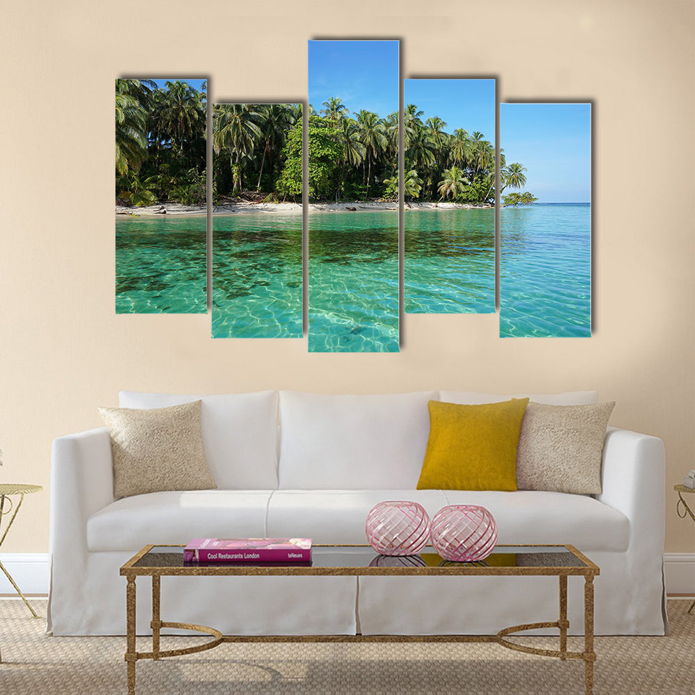 Pristine Caribbean island in the marine park of Bastimentos in Panama Multi panel canvas wall art