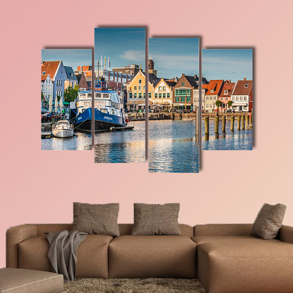 Beautiful view of the old town of Husum, Germany multi panel canvas wall art