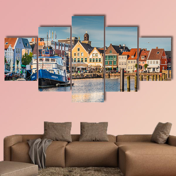 Beautiful view of the old town of Husum, Germany multi panel canvas wall art