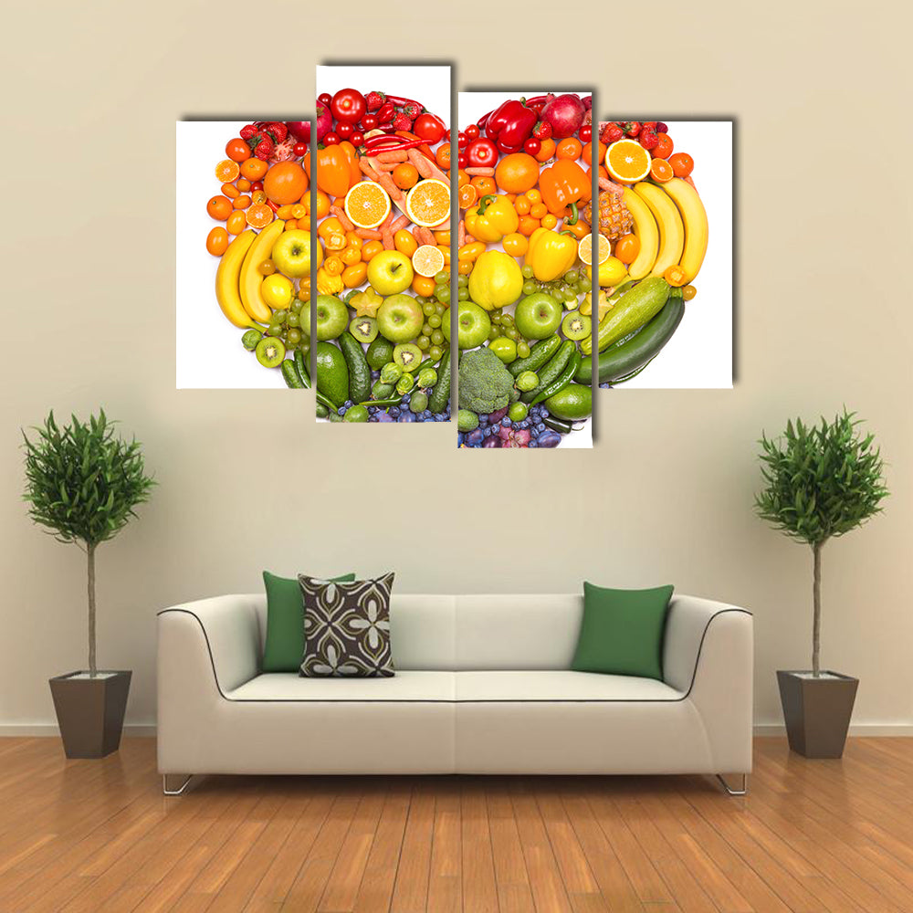 Rainbow heart of fruits and vegetables Multi panel canvas wall art