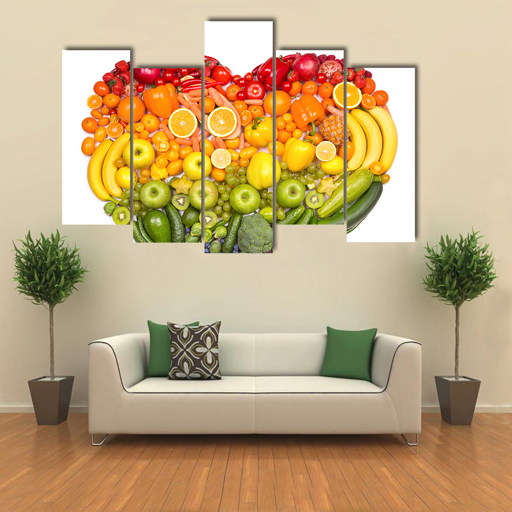 Rainbow heart of fruits and vegetables Multi panel canvas wall art