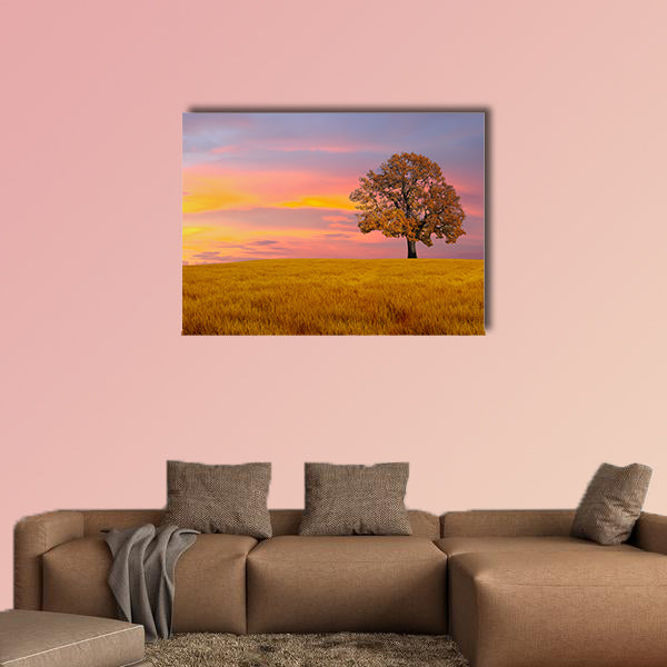 Alone tree in the field with clouds multi panel canvas wall art
