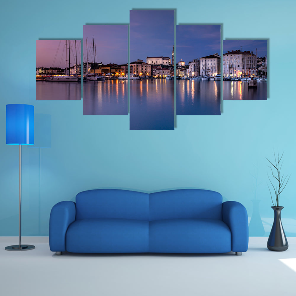 The Old coast town Piran at sunset multi panel canvas wall art