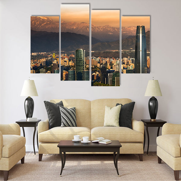 View of Santiago de Chile with Los Andes mountain range Multi panel canvas wall art