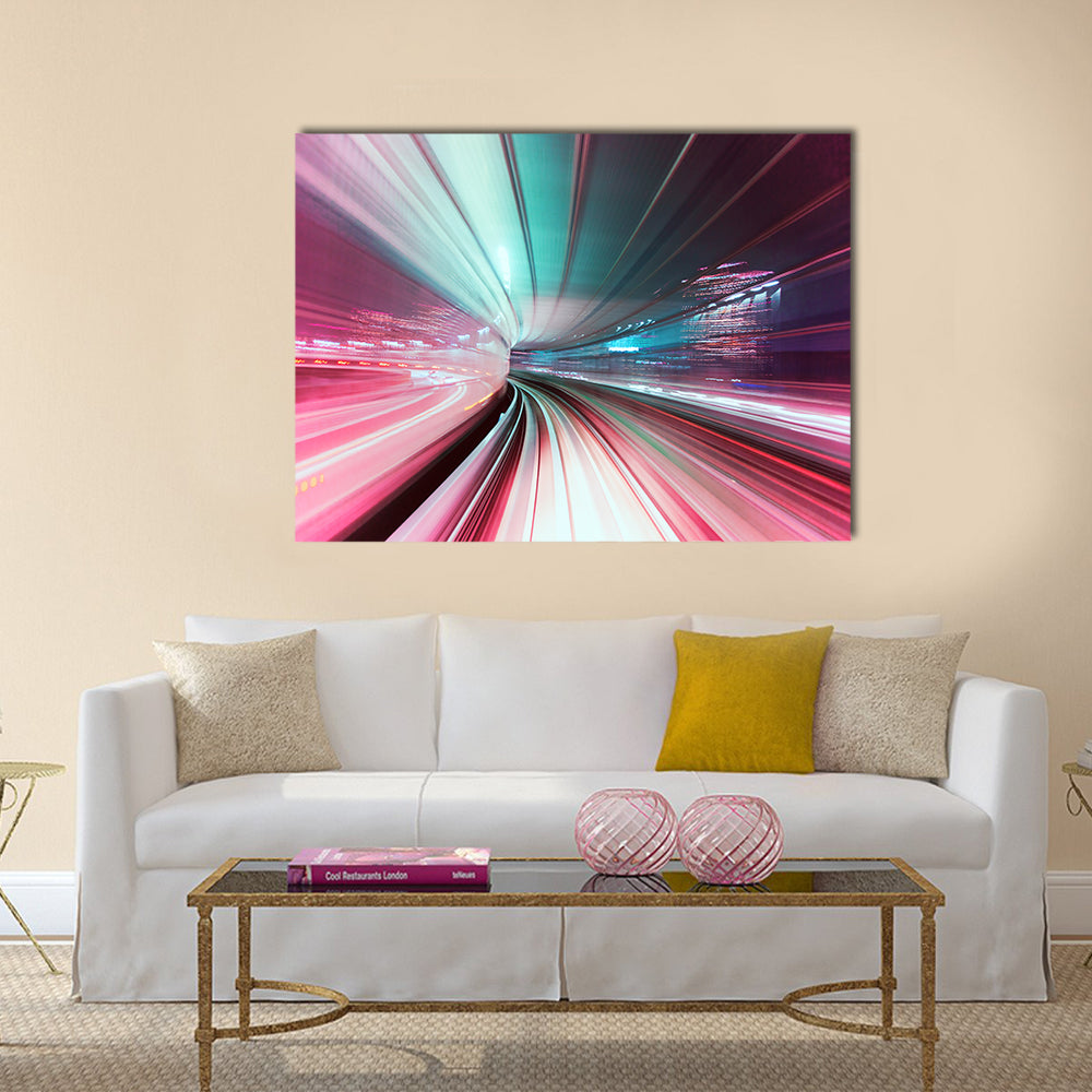 Automated guide-way train at night in Japan Multi Panel Canvas Wall Art