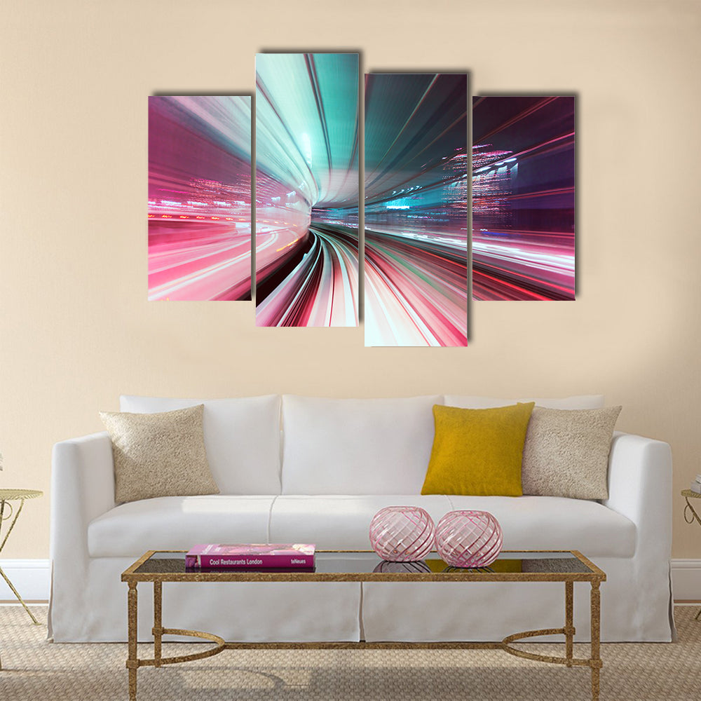 Automated guide-way train at night in Japan Multi Panel Canvas Wall Art